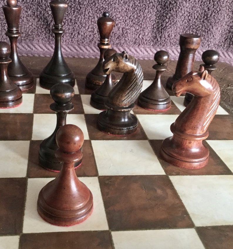 1933 Botvinnik Flohr-I Soviet Golden Rosewood Chess Pieces