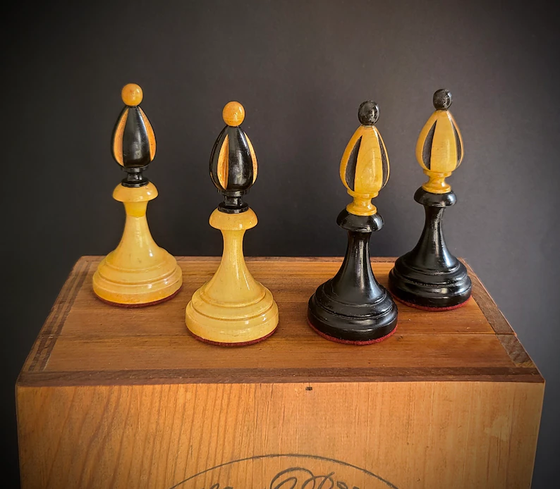 Black and white bishop chess pieces