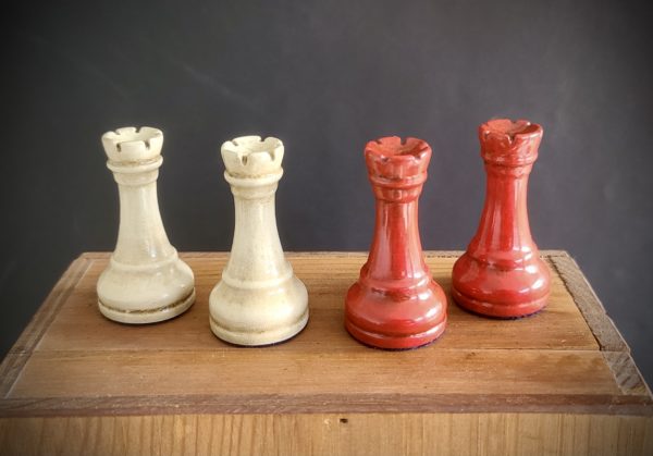 White and Red Rooks from Soviet Grandmaster Chess Set