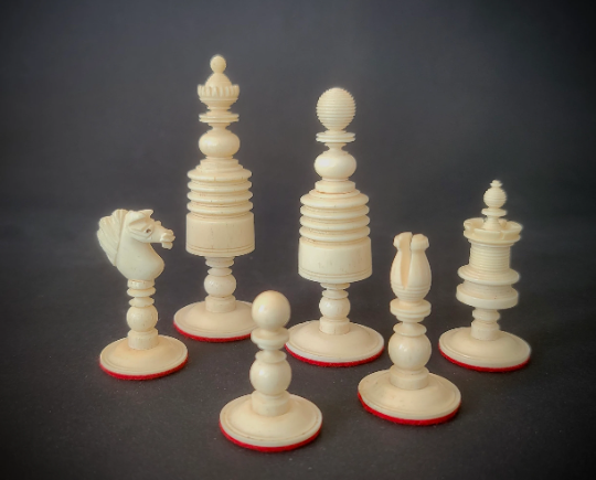 White Old English Bone Chess Set